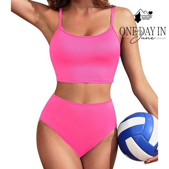 Yonique Ribbed Crop High Waist Bikini Swimsuit Size S - Picture 1 of 7